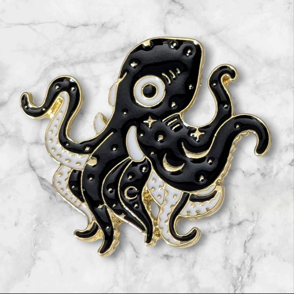 Black and Gold Octopus Enamel Pin